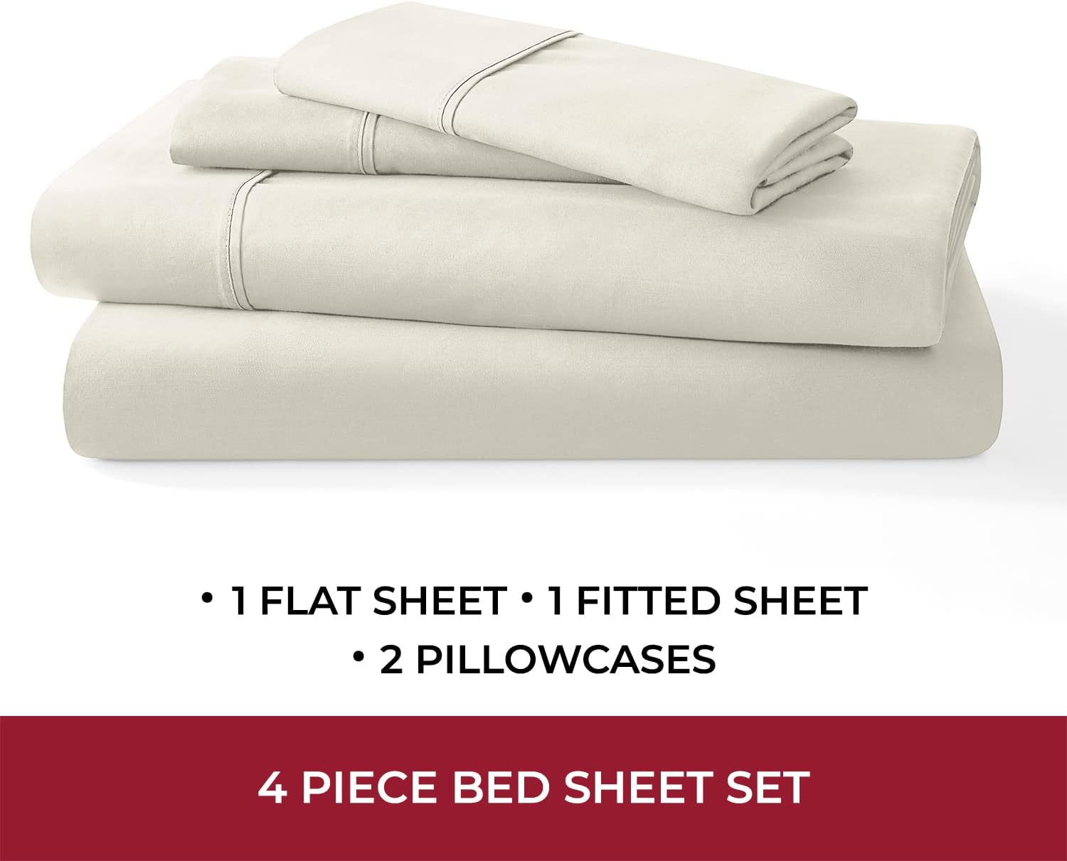 Mellanni 400 Thread Count Cotton Sateen Bedding Set - 4 Piece White Bed Sheets Set - Fits Mattresses up to 16" Deep - Cooling Sheet for Hot Sleepers (Full, Ivory)