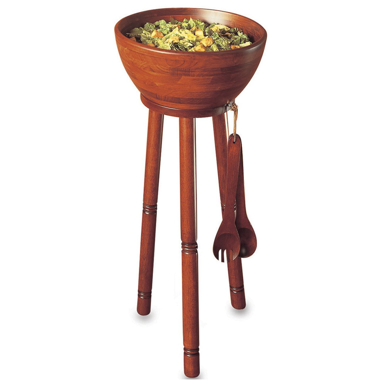 Extra Large Rubberwood Salad Bowl Set with Stand and Servers