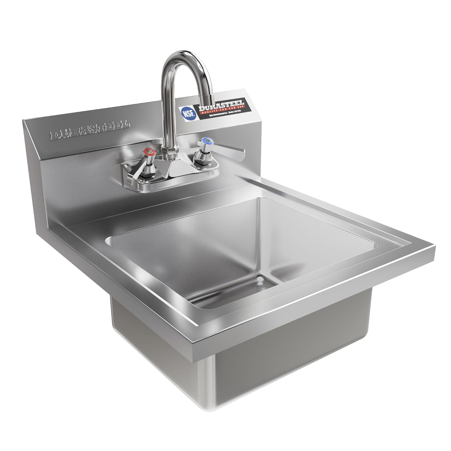 DuraSteel Stainless Steel Sink - NSF Commercial Wall Mount Kitchen Sink - Small Hand Sink with 12" x 10" x 5.5"D Wash Basin - With Sink Strainer and Faucet - For Laundry, Restaurants, Bars, and More