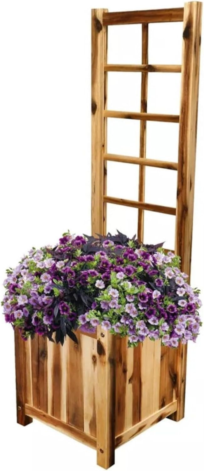 Classic Home and Garden Outdoor Square Acacia Wood Trellis Planter, 14in x 45.5in