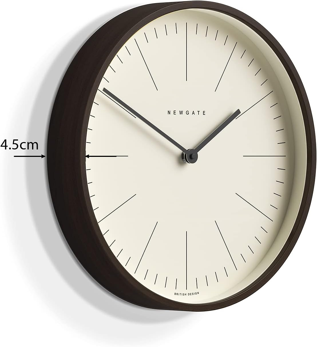 NEWGATE® Mr Clarke - Modern Minimalist - A Small Scandi-Inspired Wall Clock with a Modern Plywood Case for Home Living/Dining Room or Office HWD 28 x 28 x 4.5cm (Dark Plywood & Marker Dial)