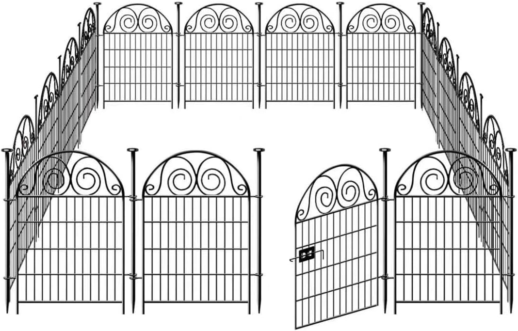 Tall Garden Fence Animal Barrier with Gate, 32 in(H) 16 Panels Garden Fences and Borders for Dogs, Dog Fence Outdoor for Yard, Total Length 35 Ft Metal Temporary Fencing│Patented