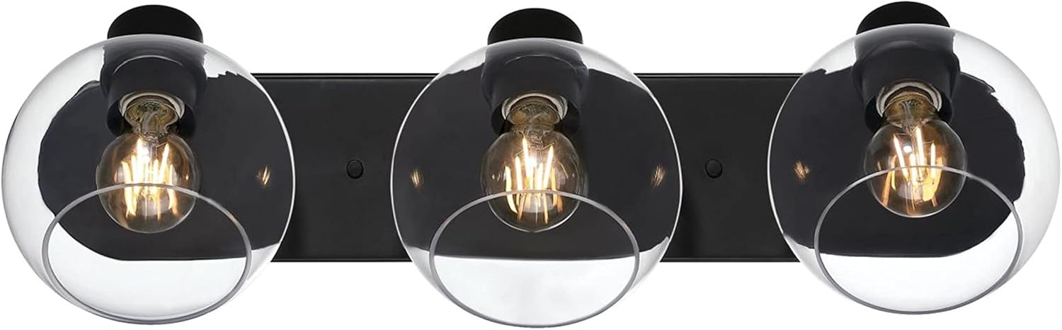 Hyson Three Light Wall Fixture, Matte Black & Clear Glass