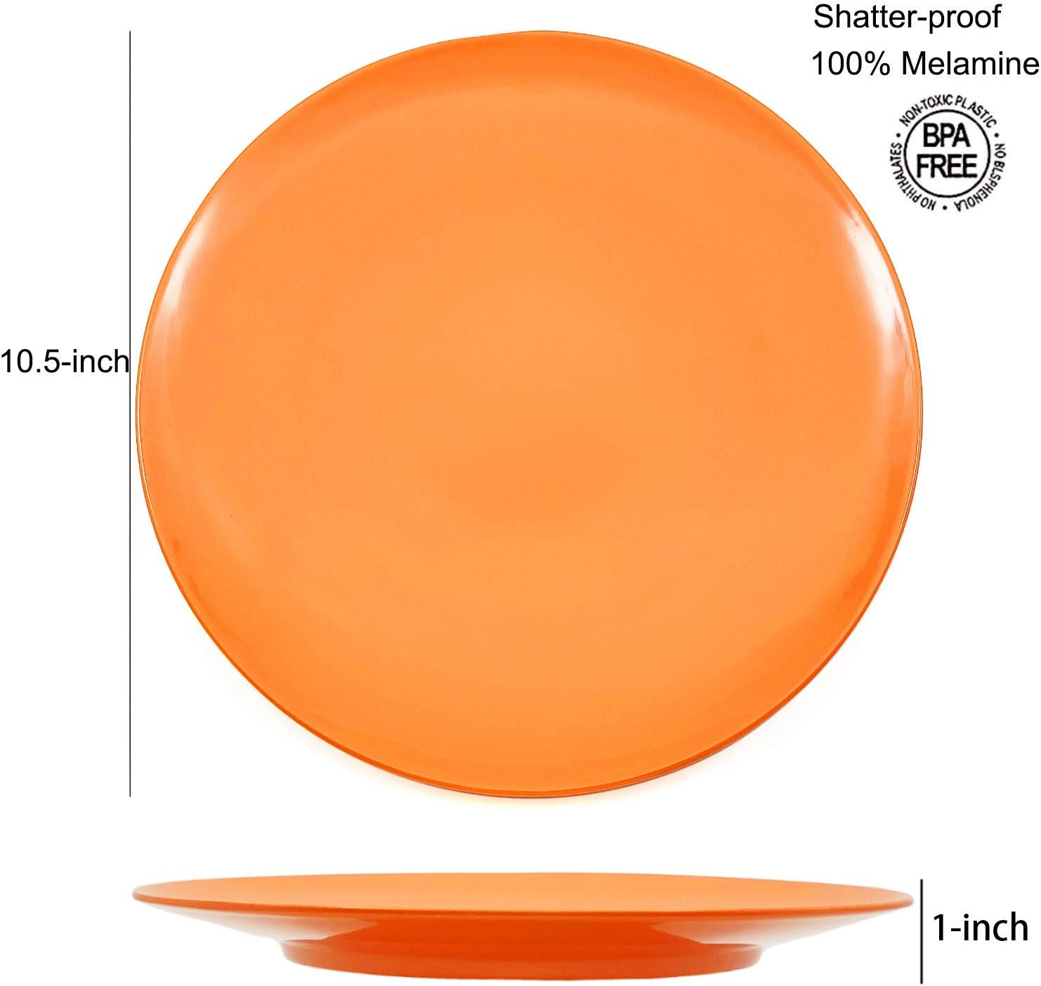 KX-Ware 10.5 inch Melamine Dinner Plates, Set of 6 Multicolor