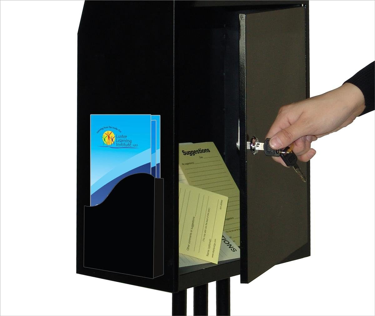 Floor-Standing Ballot Box with (2) 4.5-Inch Brochure Pockets, 45-inch-tall Suggestion Box Stand - Black (YCHL402BLK)