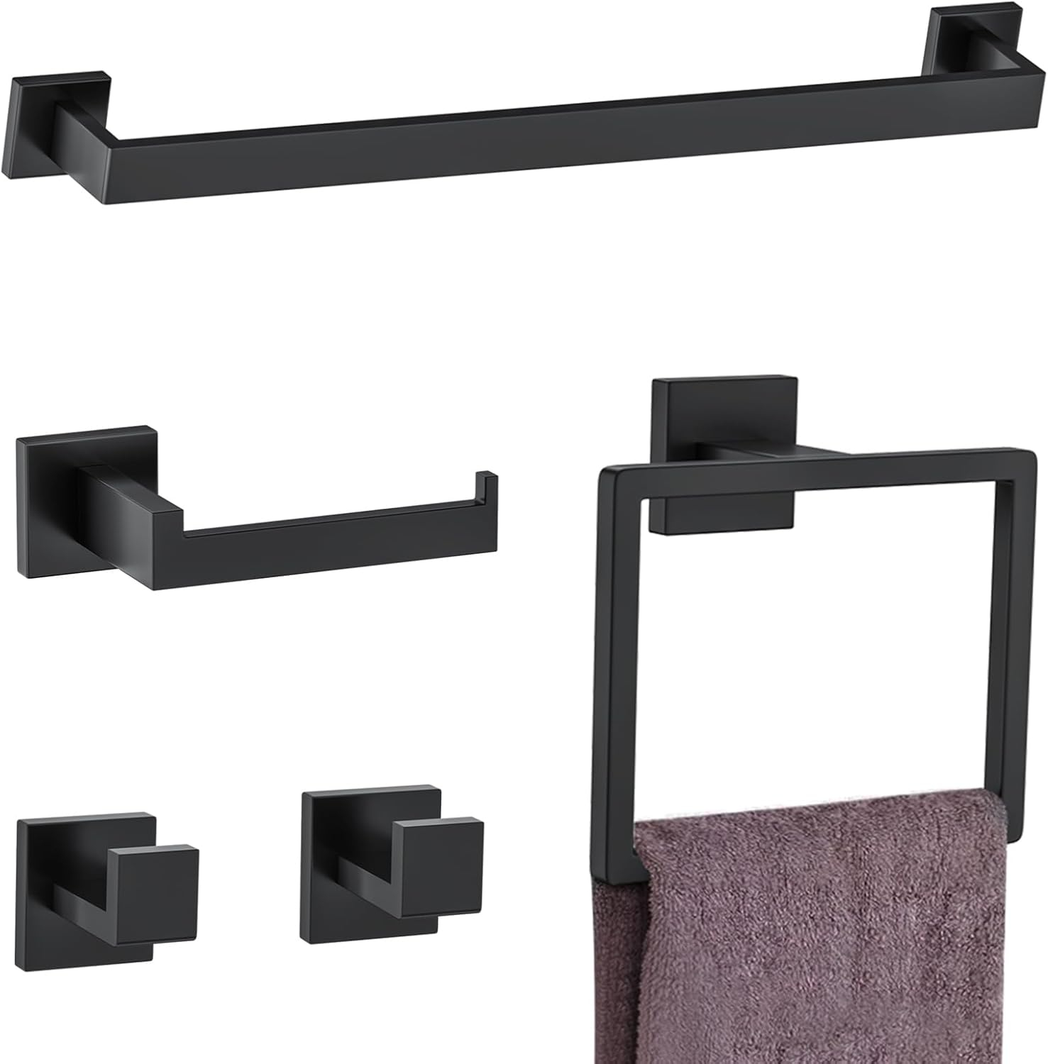 Matte Black Stainless Steel 5-Piece Bathroom Hardware Set