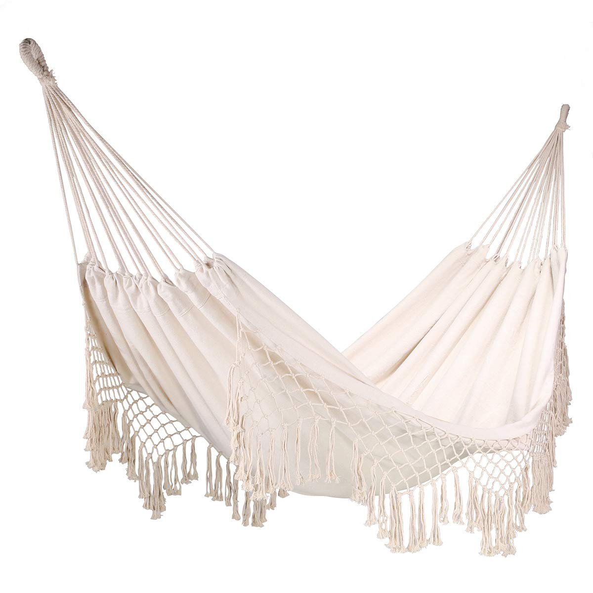 Beige Cotton Rope Hammock Chair Swing for Indoor and Outdoor