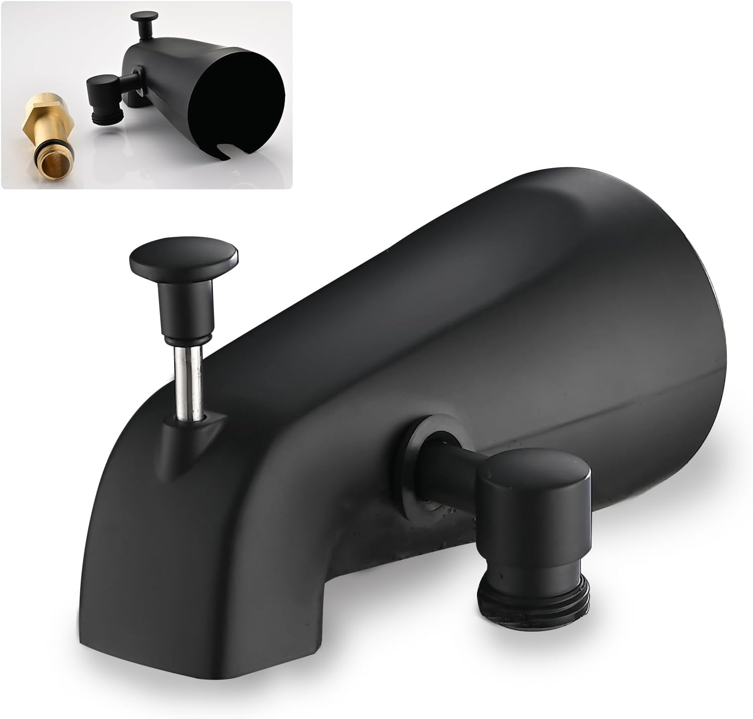 All Metal Tub Spout with Diverter Matte Black, Fits Threaded 1/2" or 3/4" IPS, Tub Faucet with Shower Diverter