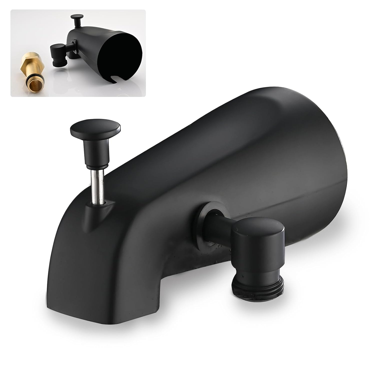 All Metal Tub Spout with Diverter Matte Black, Fits Threaded 1/2" or 3/4" IPS, Tub Faucet with Shower Diverter