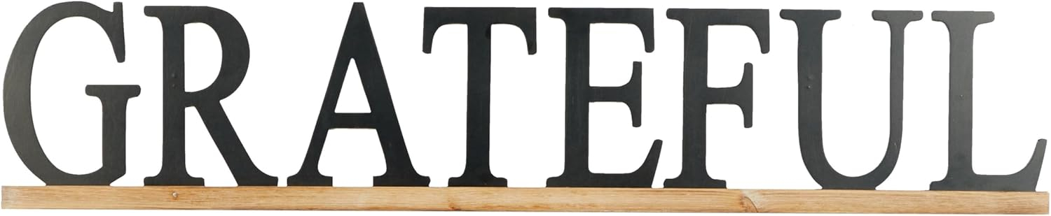 DecMode Black Wood Grateful Sign Wall Decor