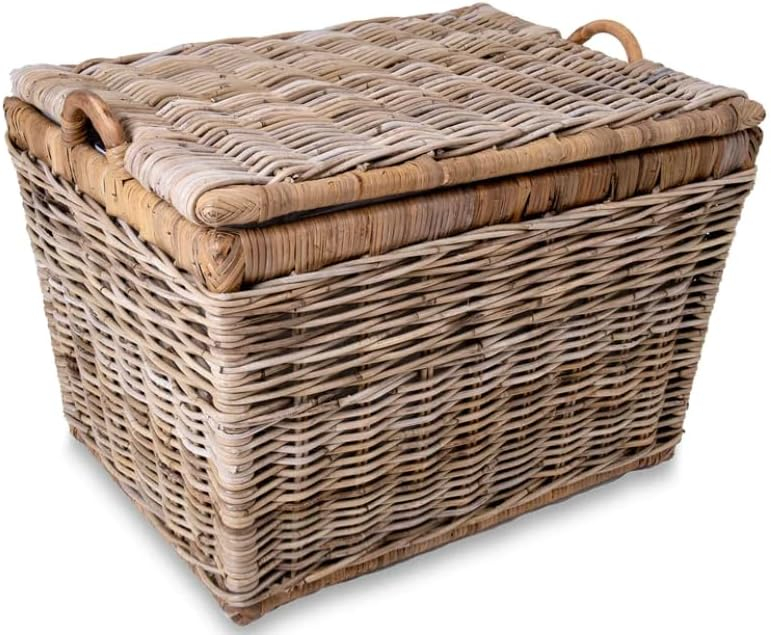 Medium Serene Grey Wicker Rectangular Storage Basket with Lift-Off Lid