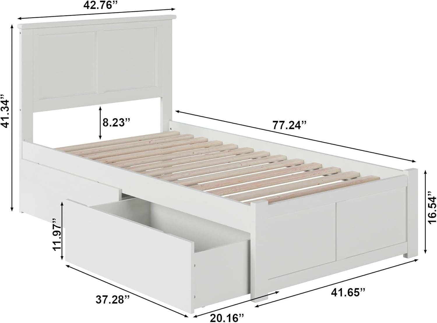 Madison Platform Bed with Flat Panel Foot Board and 2 Urban Bed Drawers in Multiple Colors and Sizes