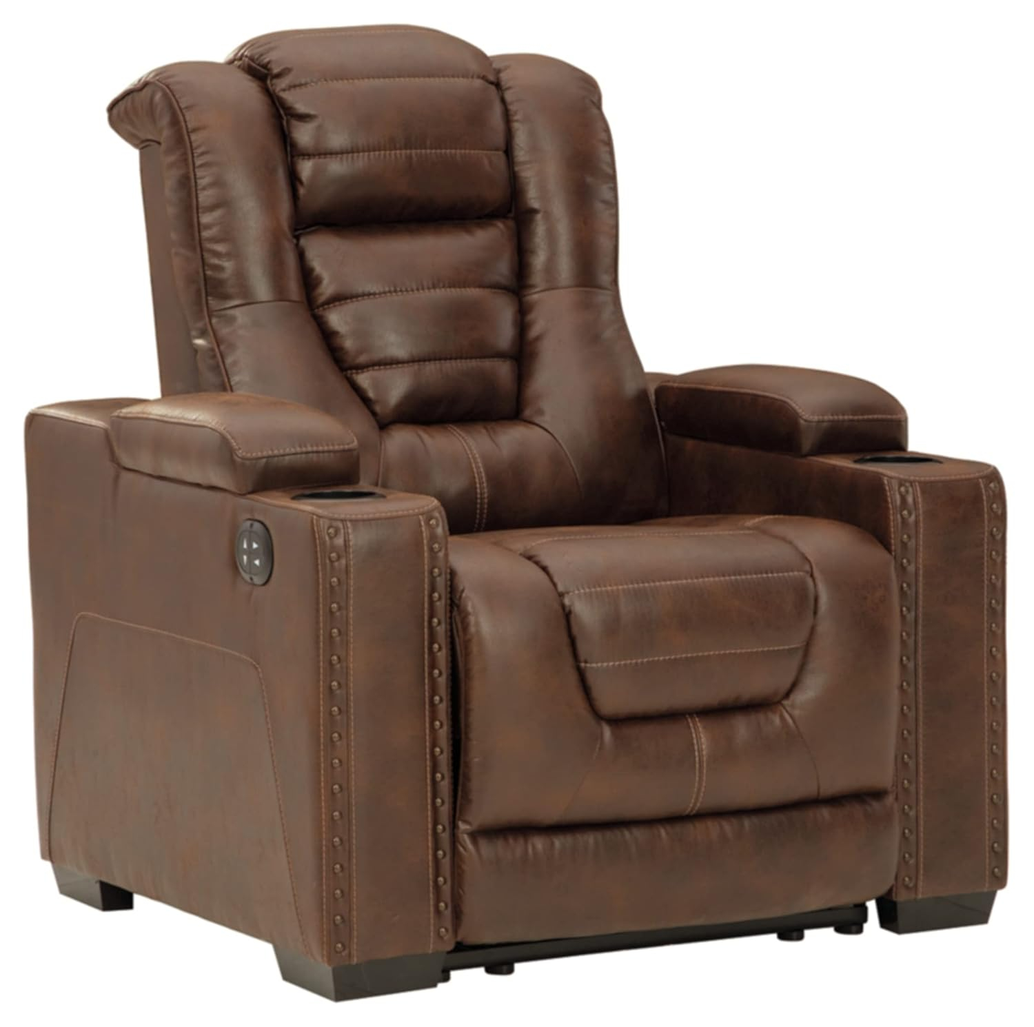 Signature Design by Ashley Owner's Box Faux Leather Power Recliner in Thyme