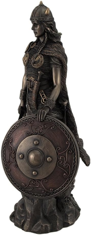 Bronze Finished Viking Shieldmaiden Statue with Sword and Shield