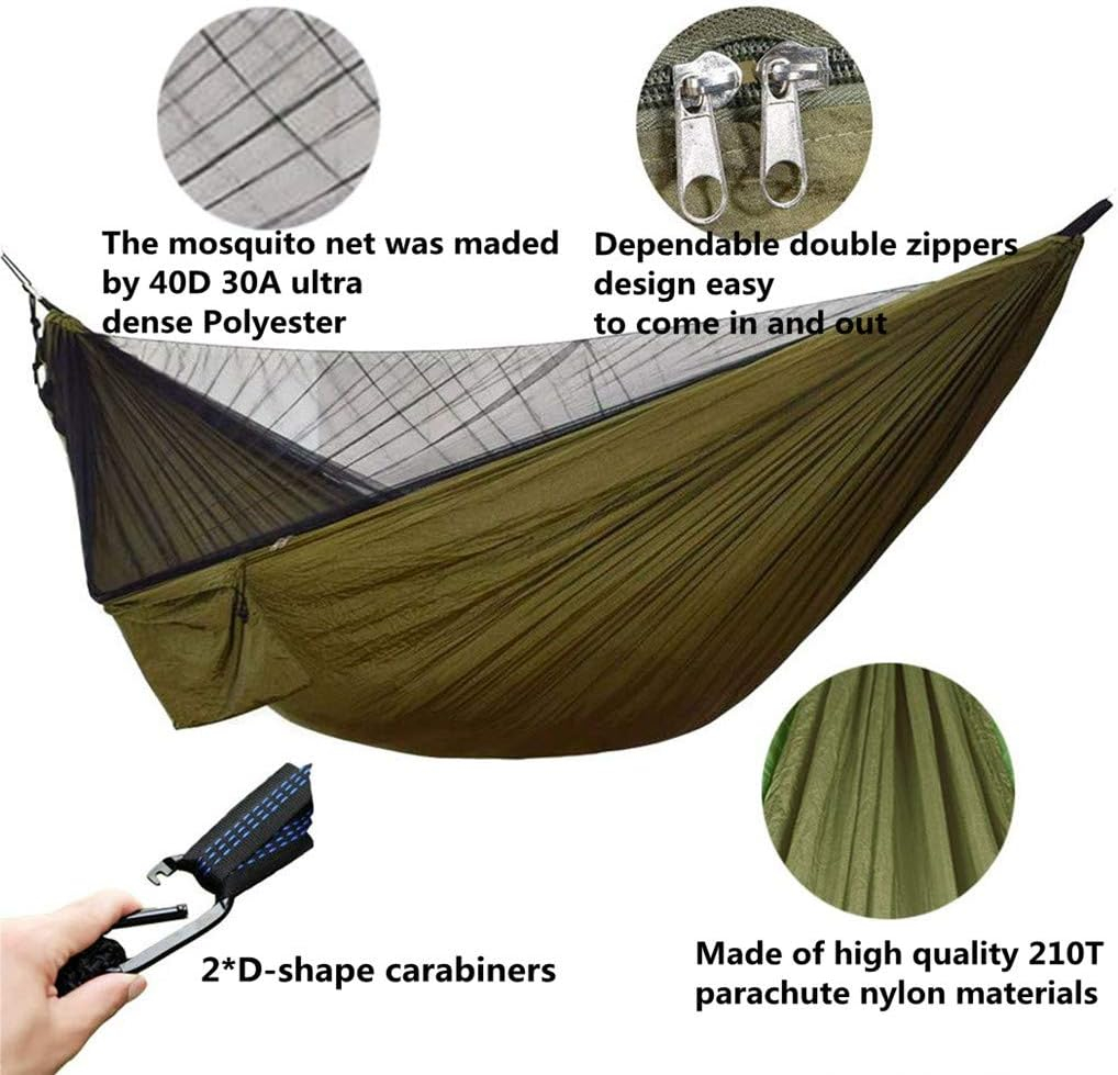 Camping Hammock with Rain Fly Tarp and Mosquito Net with Tree Straps Single &Double Portable Hammocks with Rain Cover for Indoor Outdoor Backpacking Hiking Travel Yard Activities Green
