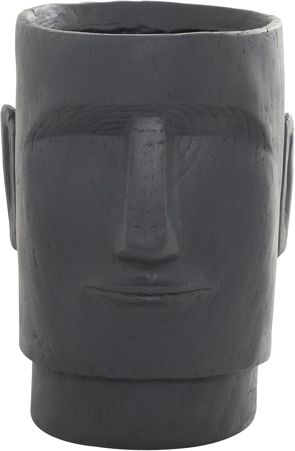 Deco 79 Magnesium Oxide Face Indoor Outdoor Planter Easter Island Large Planter Pot, Planter 13" x 14" x 18", Dark Gray