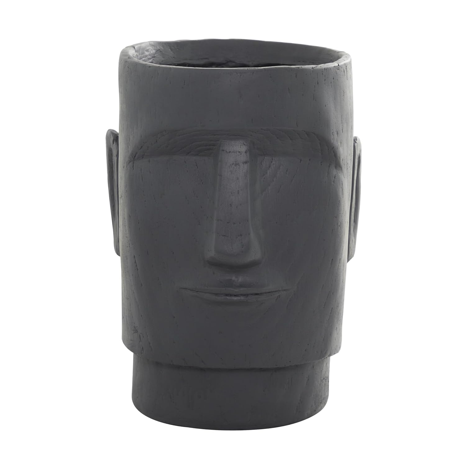 Deco 79 Magnesium Oxide Face Indoor Outdoor Planter Easter Island Large Planter Pot, Planter 13" x 14" x 18", Dark Gray