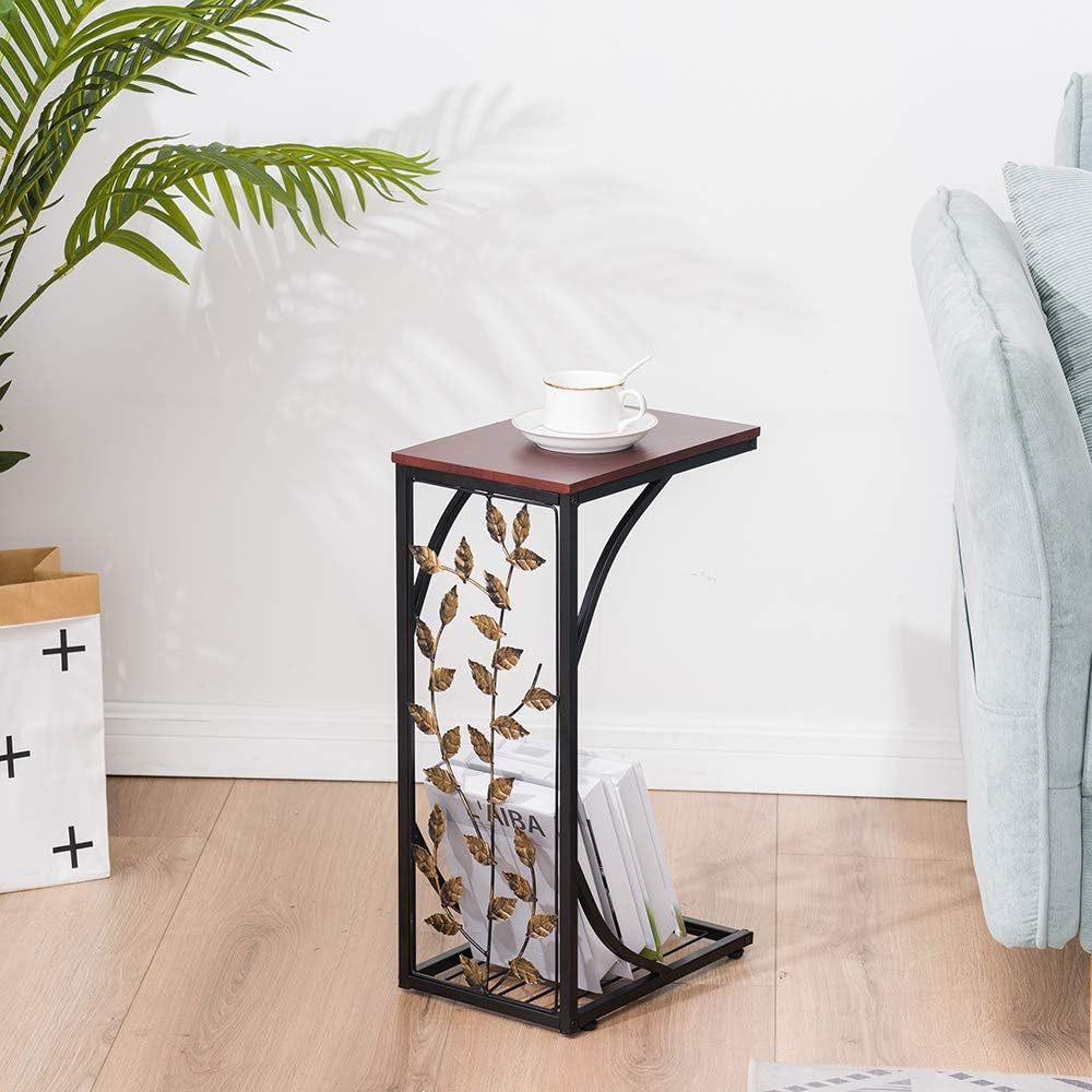 Vasitelan Snack Side Table, C Shaped End Table for Sofa Couch and Bed (Style 4)