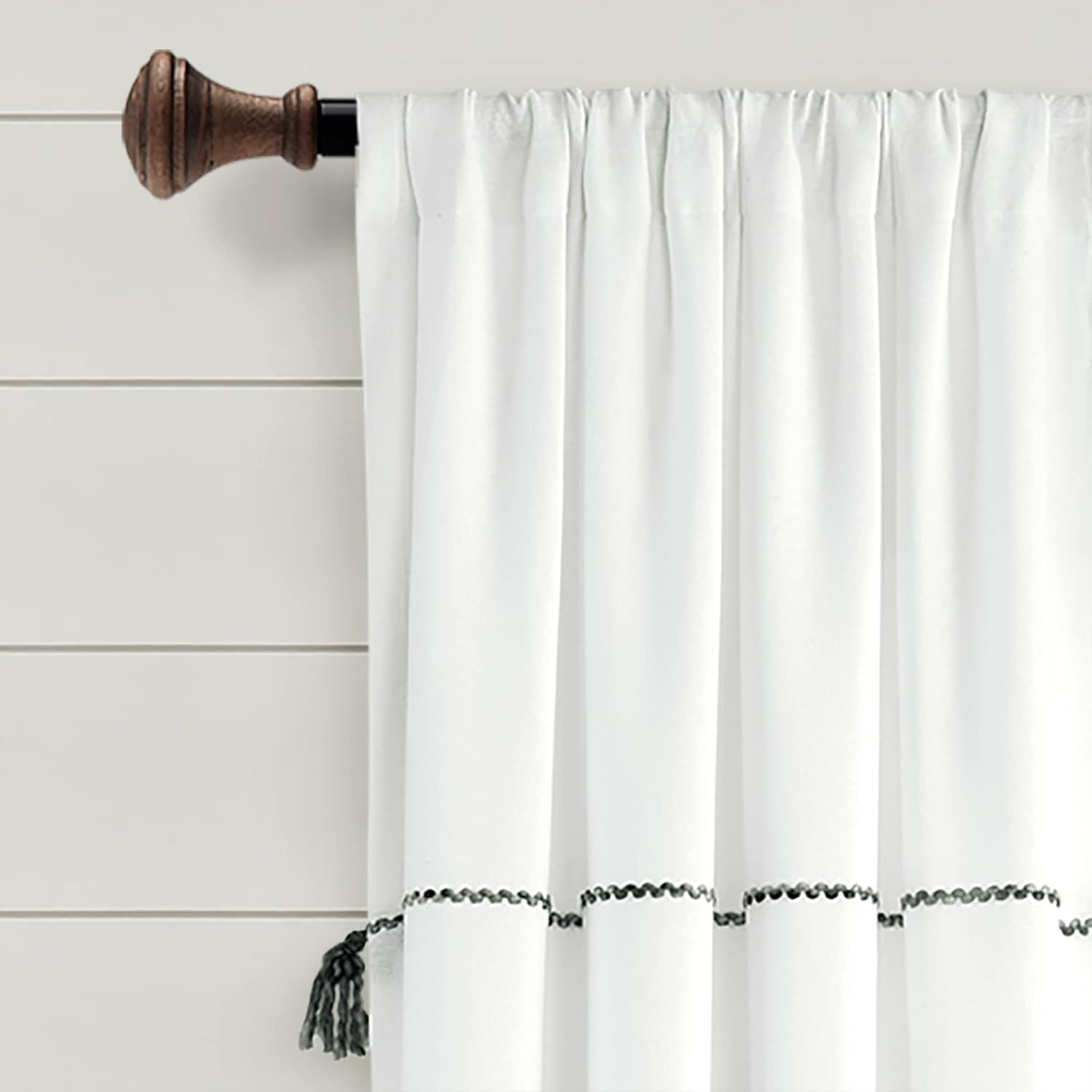 Home Boutique Farmhouse Boho Stripe Woven Tassel Yarn Dyed Cotton Window Curtain Panels Gray Ombre 42X84 Set