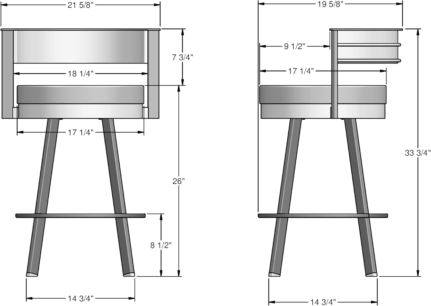 Browser 26 in. Light Grey Polyester/Black Metal Swivel Counter Stool