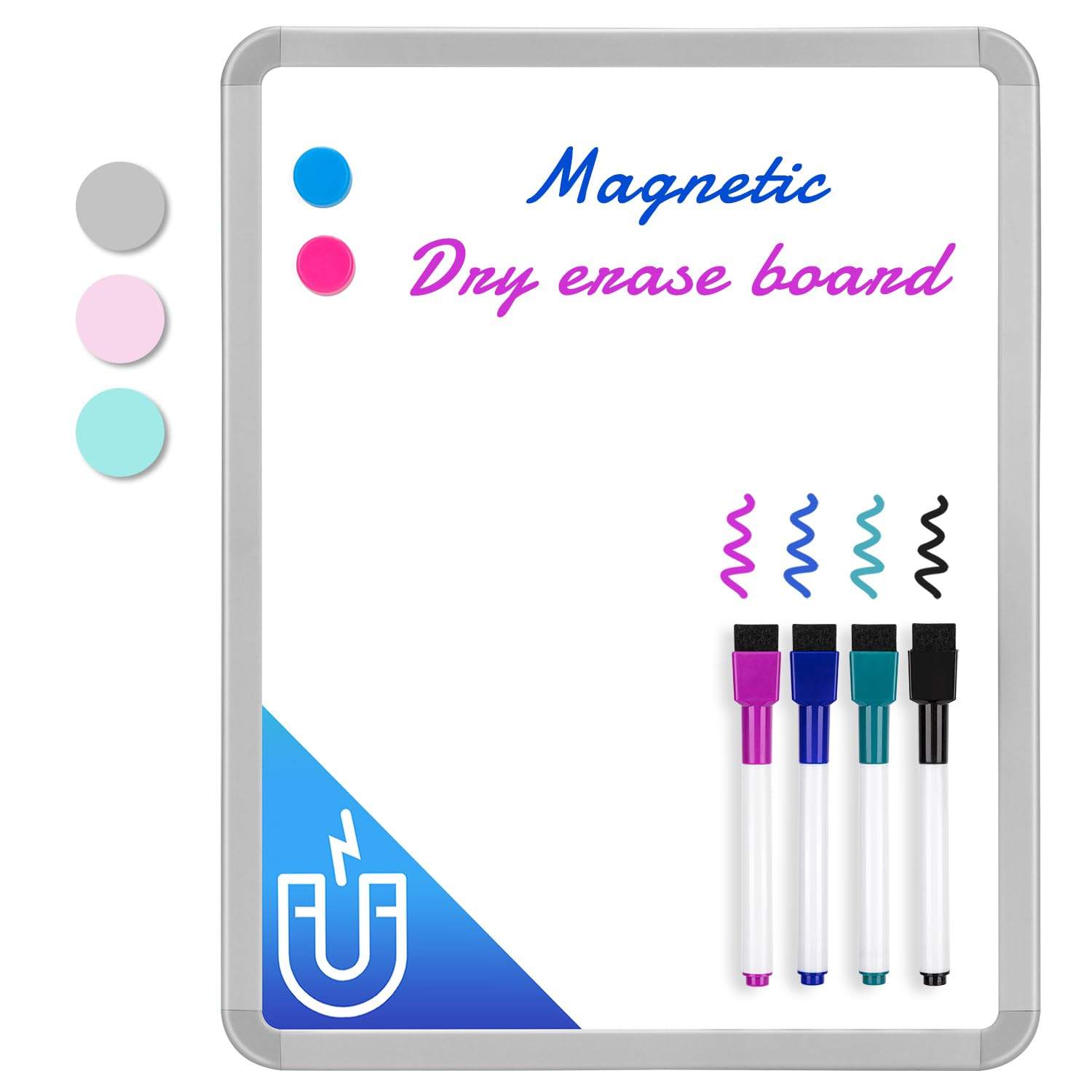 VUSIGN Small White Board Dry Erase, 14'' x 11'' Magnetic Dry Erase Board, Mini Whiteboard with Markers for Kids, Students, Fridge, Wall, Locker