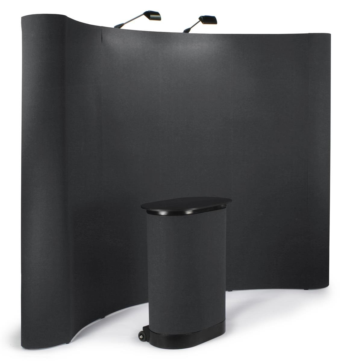 10-foot-wide Curved Pop-Up Trade Show Portable Display Booth with Podium Travel Case - Black (TEPUVF10BK)