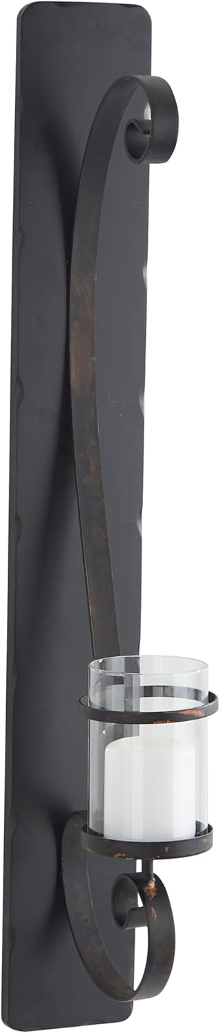 DecMode Bronze Metal Geometric Handmade Pillar Wall Sconce with Smoked Glass