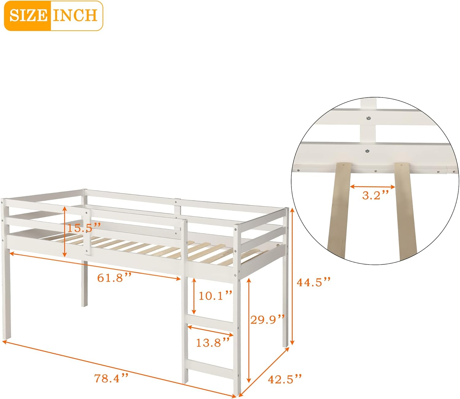 Harper & Bright Designs Twin Size Low Loft Bed with Rolling Portable Desk and Storage Cabinet, Wooden Low Study Loft Bed with Drawers, for Kids Teens Girls Boys - White