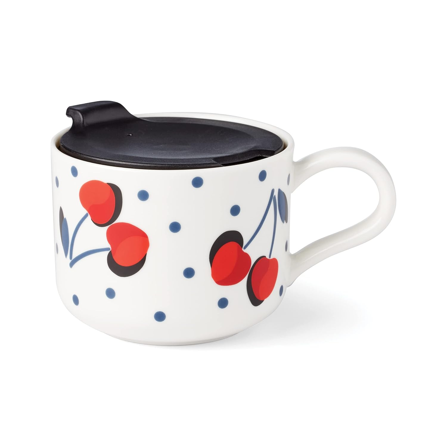 Vintage Cherry Dot 12 oz Ceramic Travel Mug