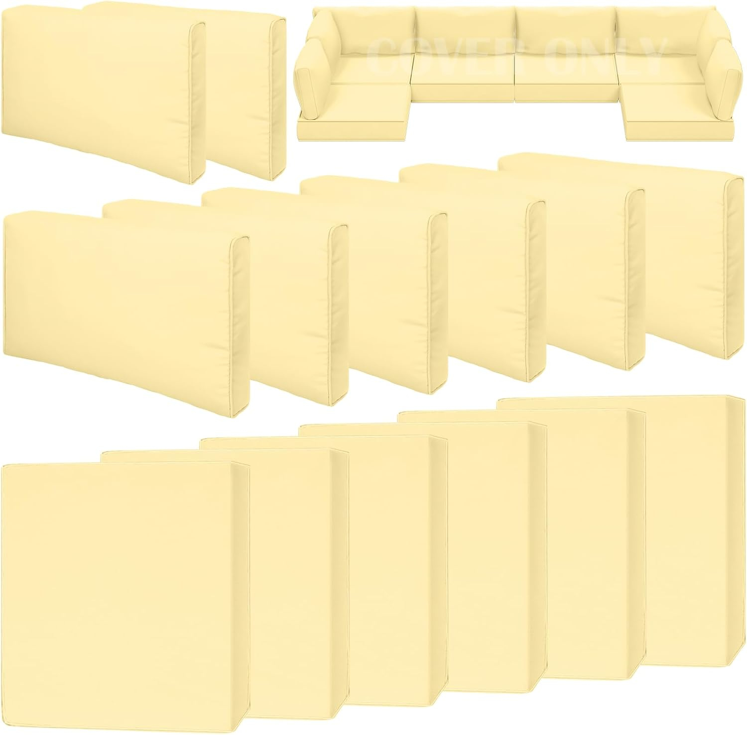 14 Piece Outdoor Patio Waterproof Cushion Covers, Fits 6-Seat Wicker Rattan Sectional Couch Chair Furniture Cover Replacement Set - Fade-Resistant Patio Cushion Covers with Zipper