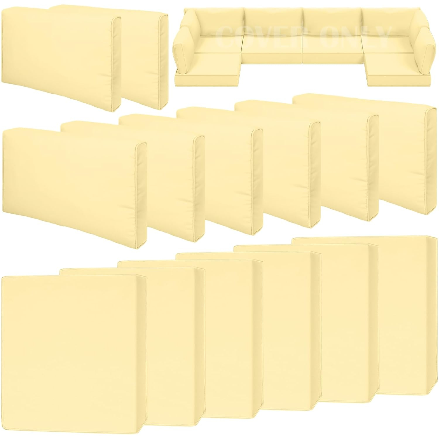 14 Piece Outdoor Patio Waterproof Cushion Covers, Fits 6-Seat Wicker Rattan Sectional Couch Chair Furniture Cover Replacement Set - Fade-Resistant Patio Cushion Covers with Zipper