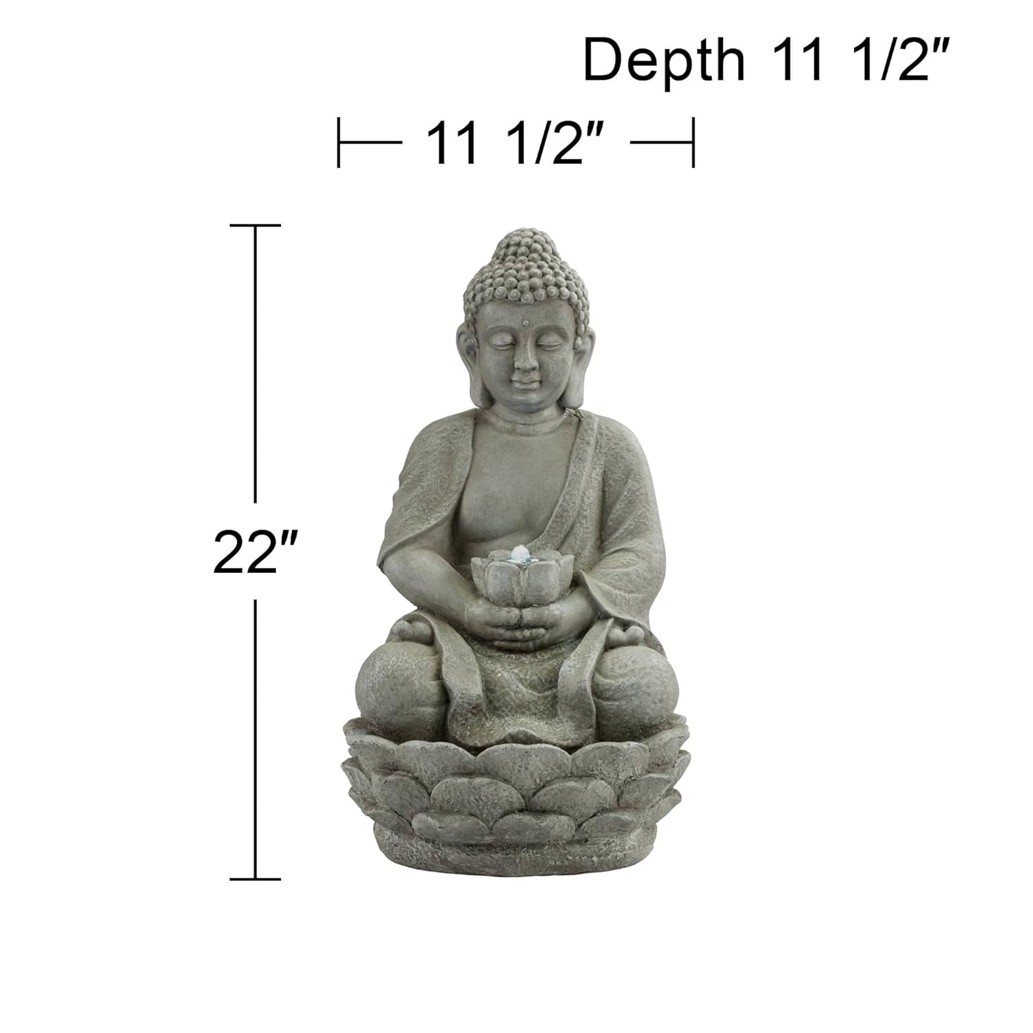 Zen Buddha Gray Resin Outdoor Fountain with LED Light