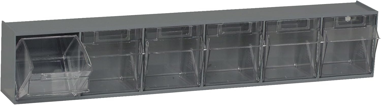 Quantum Storage Systems Tip Out Bin, (6) Compartment, Handle With Label Slot, Opens To A 45° Angle,