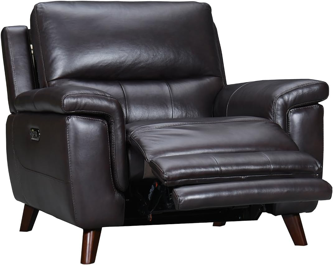 Armen Living Lizette 40" Leather Power Recliner with USB in Brown