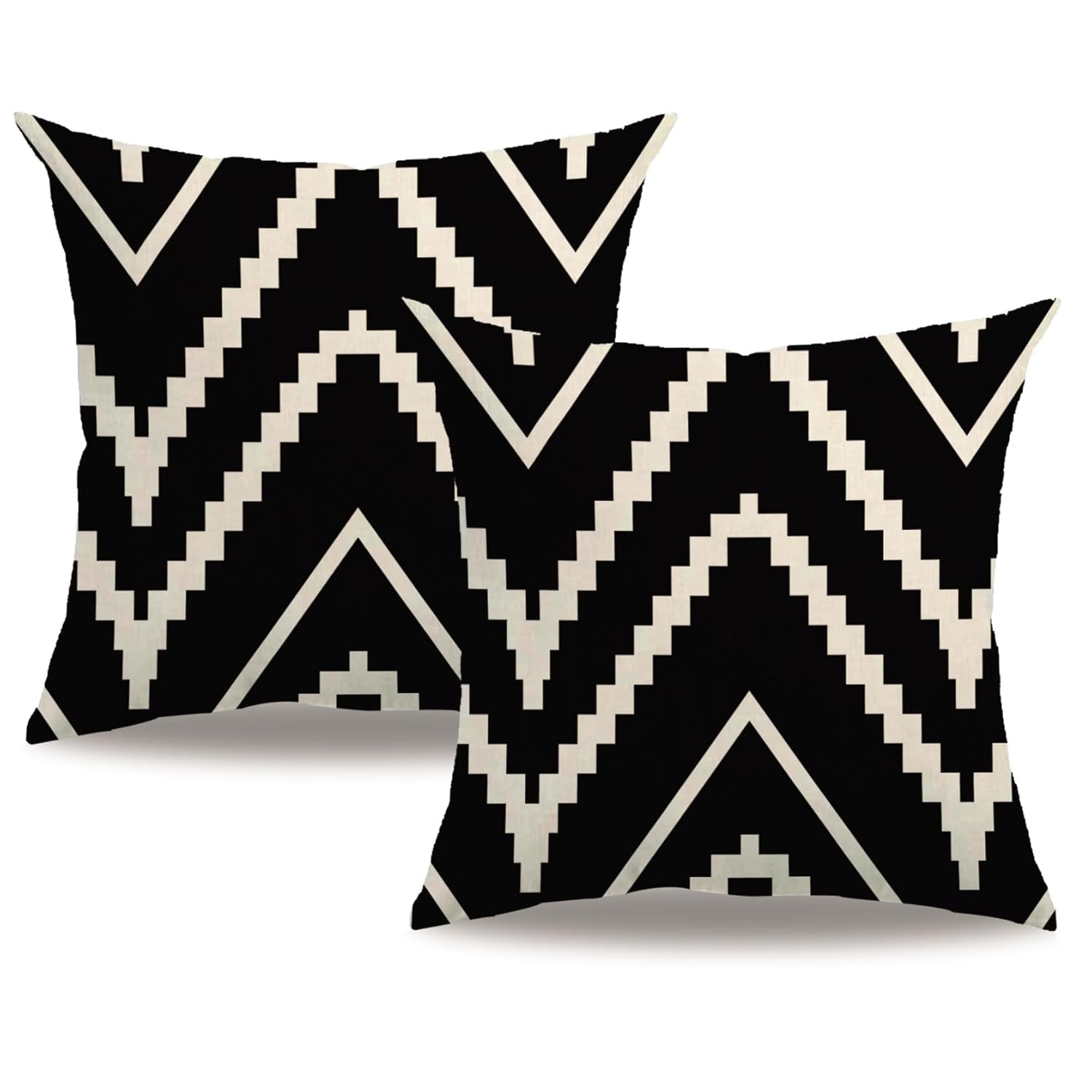Modern Geometry Style Throw Pillow Covers Double-sided printed Black&Beige Stripes Square Home Decorative Cushion Cover Farmhouse Home Decor Pillowcase 18”×18”,2Pack for Sofa,Couch,Bed (Black)