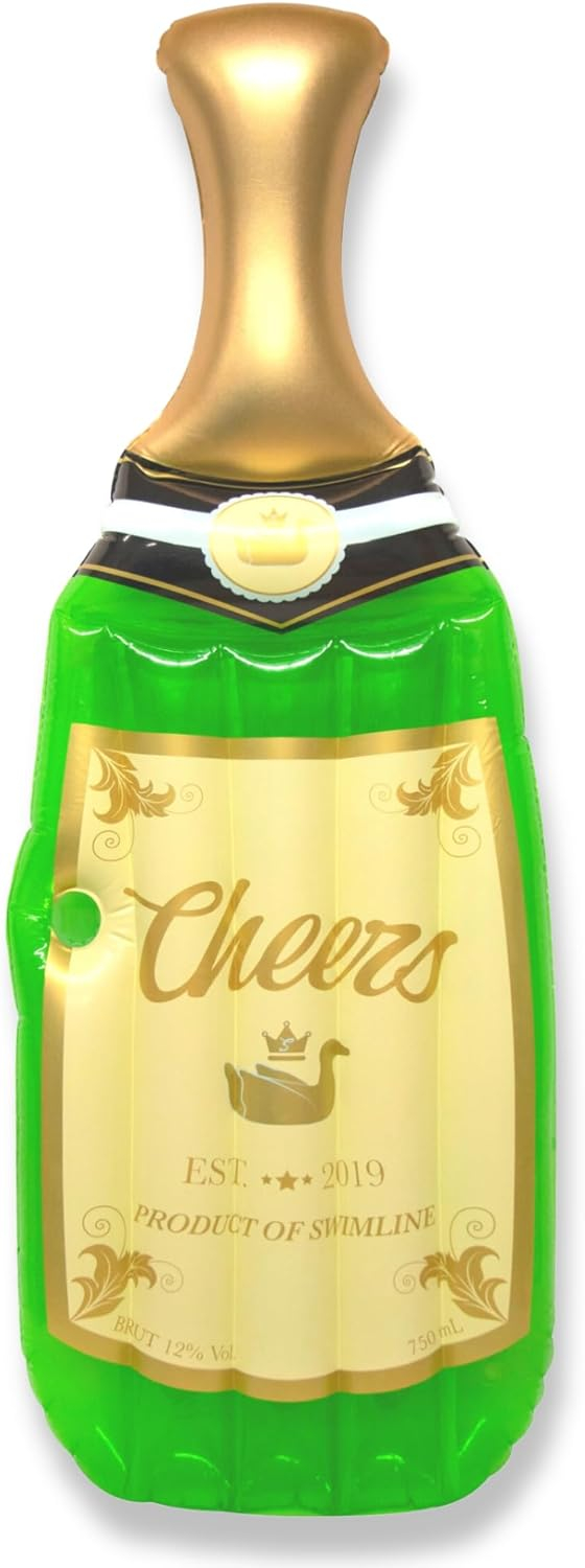 Swimline 90661M Giant 86" Inflatable Cheers Bubbly Champagne Pool Float or Lake Raft Lounger for 1 Person, Green & Gold