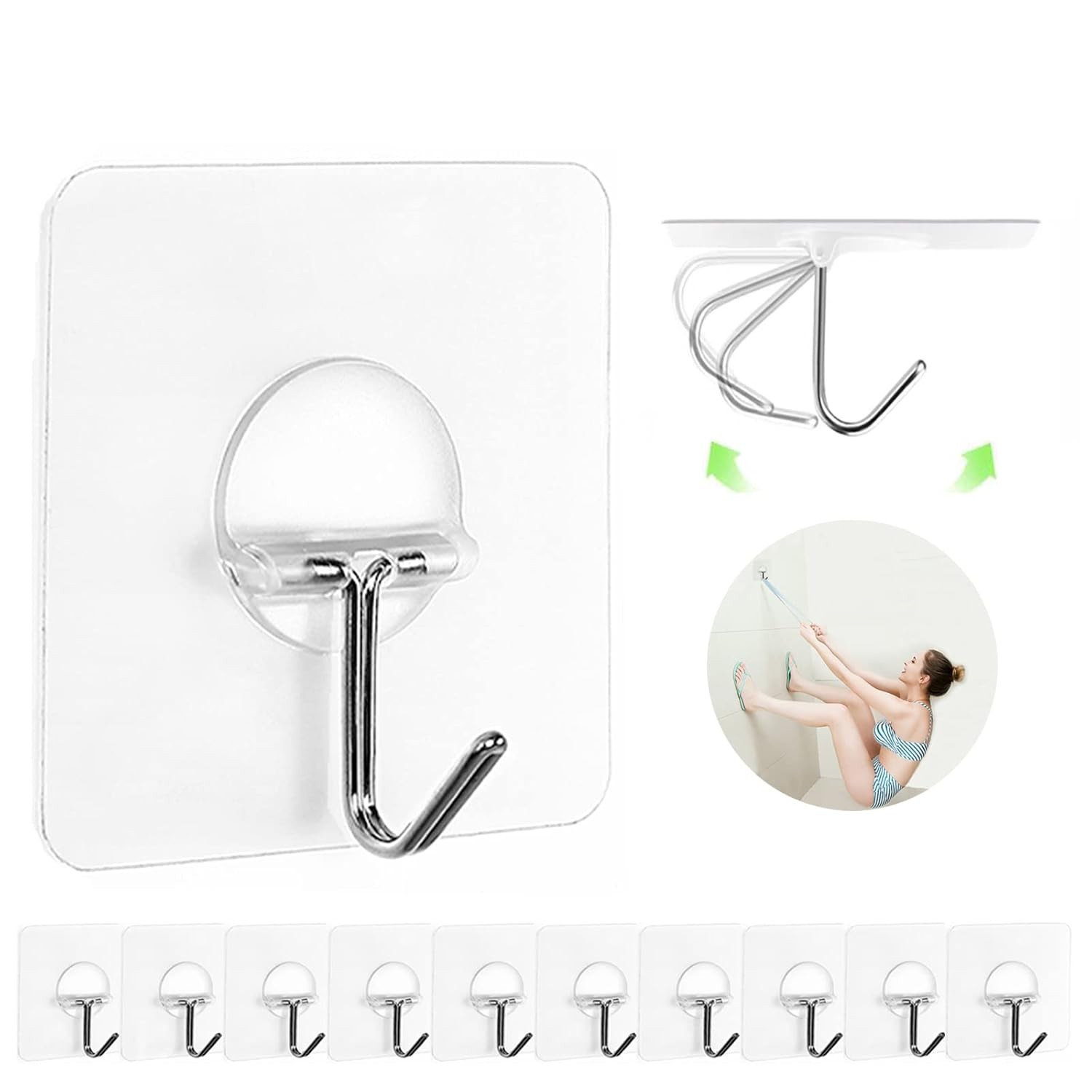 Adhesive Hooks for Hanging Heavy Duty Wall Hooks Self Adhesive Towel Coat Hooks Waterproof Transparent Hooks for Bathroom Shower Kitchen Keys Door Outdoor Home Improvement Utility Hook 20 Pack