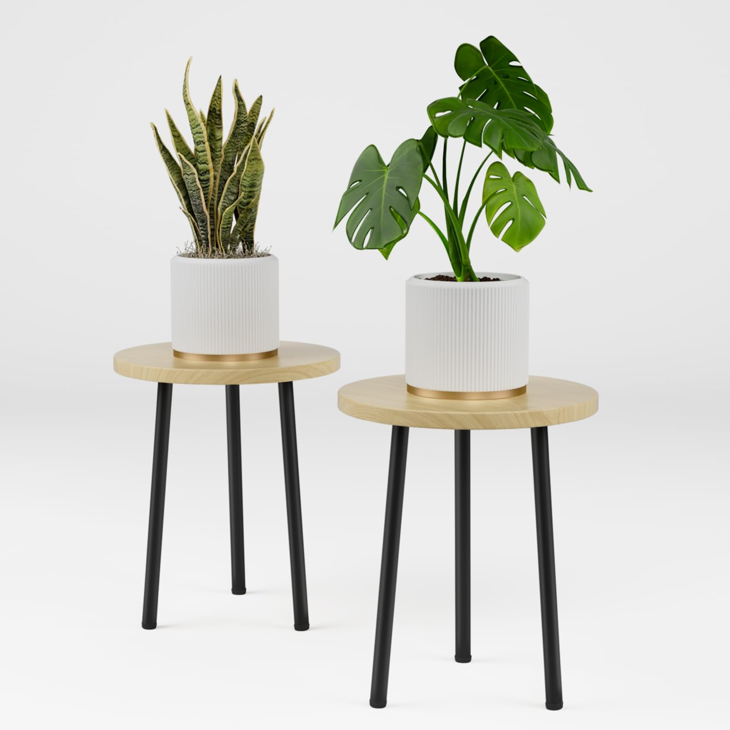 Plant Stand Indoor 2 Pack: Corner Wood 14 Inch Plant Stand Mid Century Modern Decor - Small Round Plant Table for Indoor Plants - Outdoor Plant Holder for Patio Living Room Bathroom Office (Burlywood)
