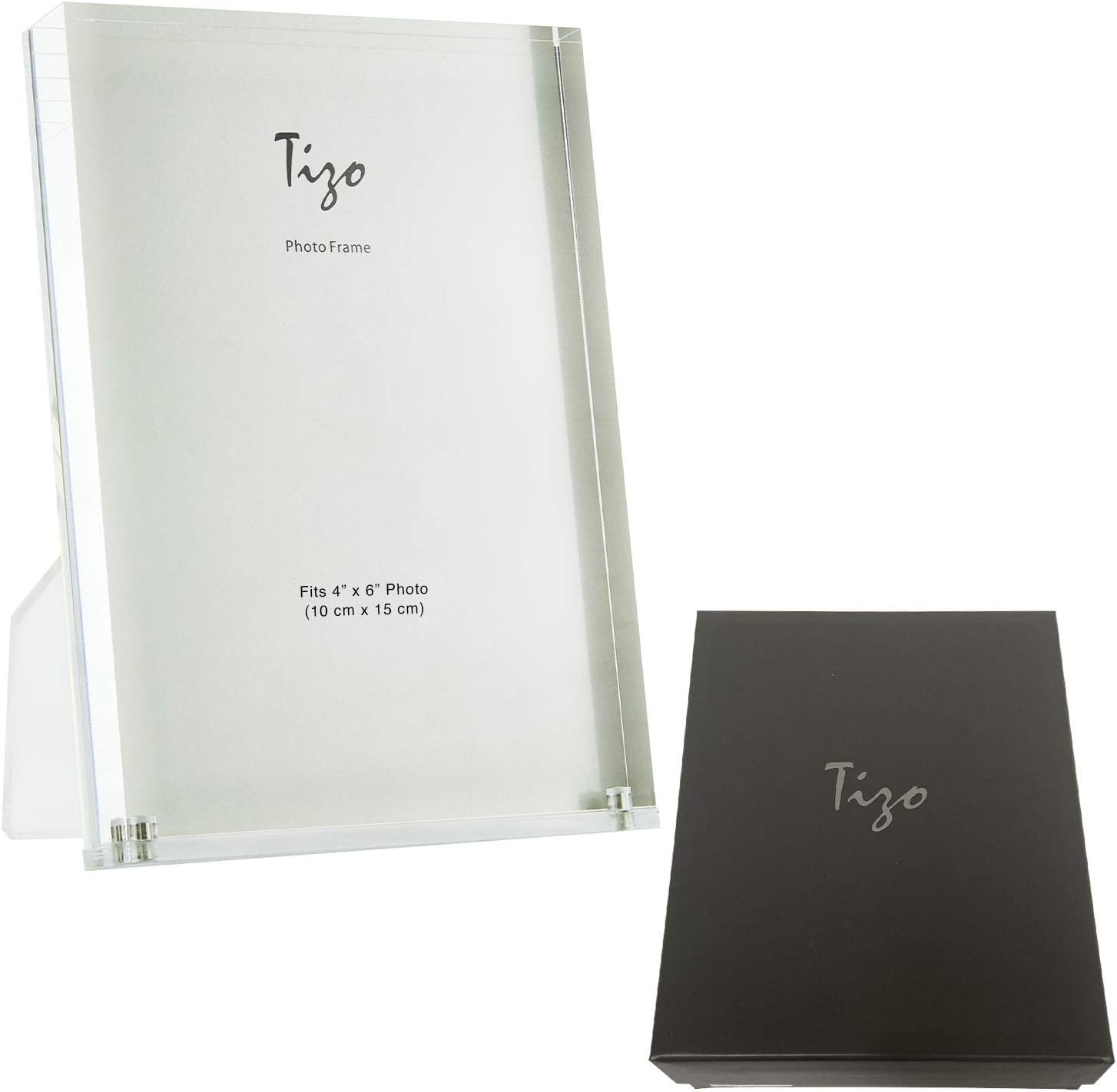 TIZO Design Vertical 4x6 Lucite Picture Frame, Durable 1 Inch Thick Clear Lucite Magnetic Closures, Elegant & Practical Boutique Quality Photo Frame (Multiple Colors Available) (With Gift Box)
