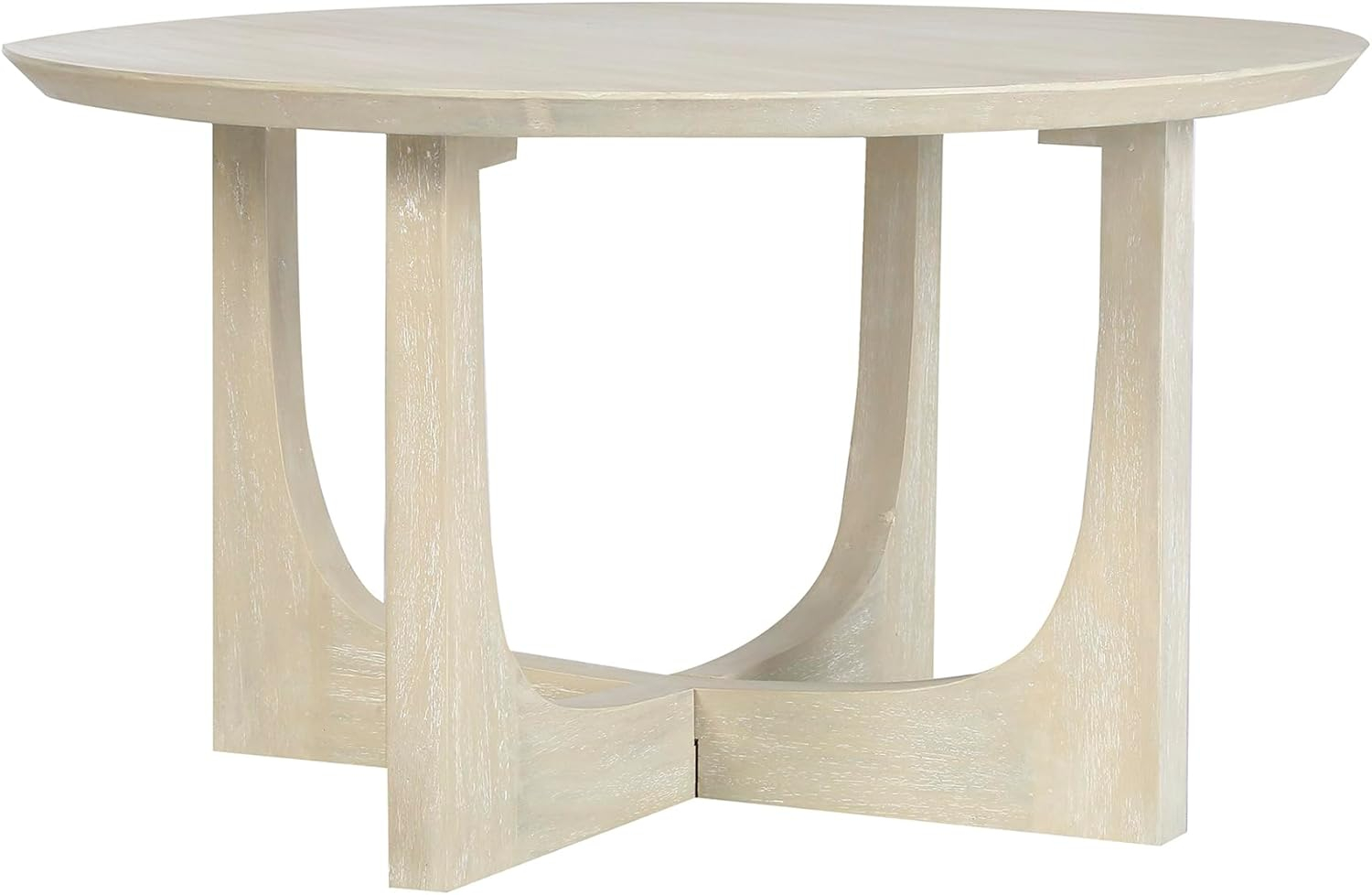 Ivory White Round Mango Wood Coffee Table with Reverse Arch Design
