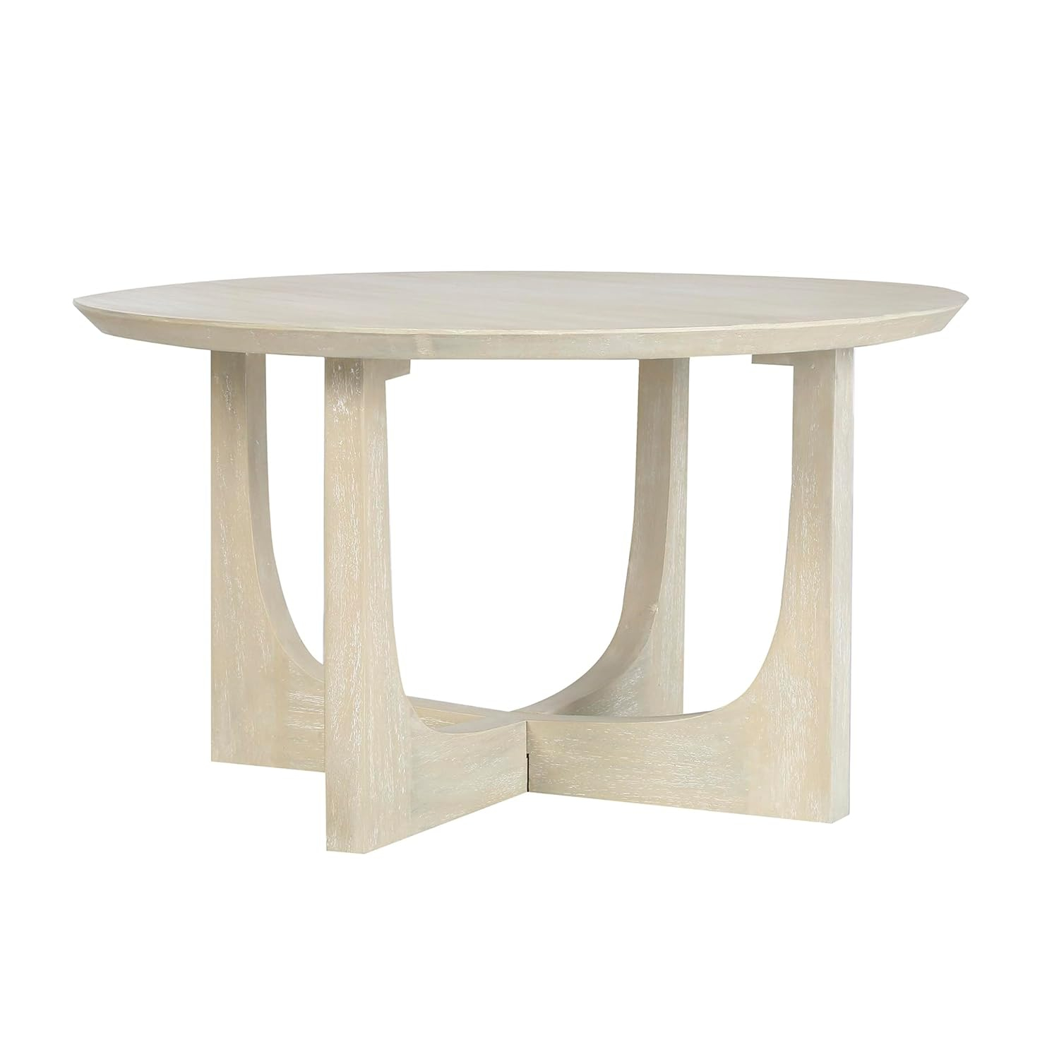 Ivory White Round Mango Wood Coffee Table with Reverse Arch Design