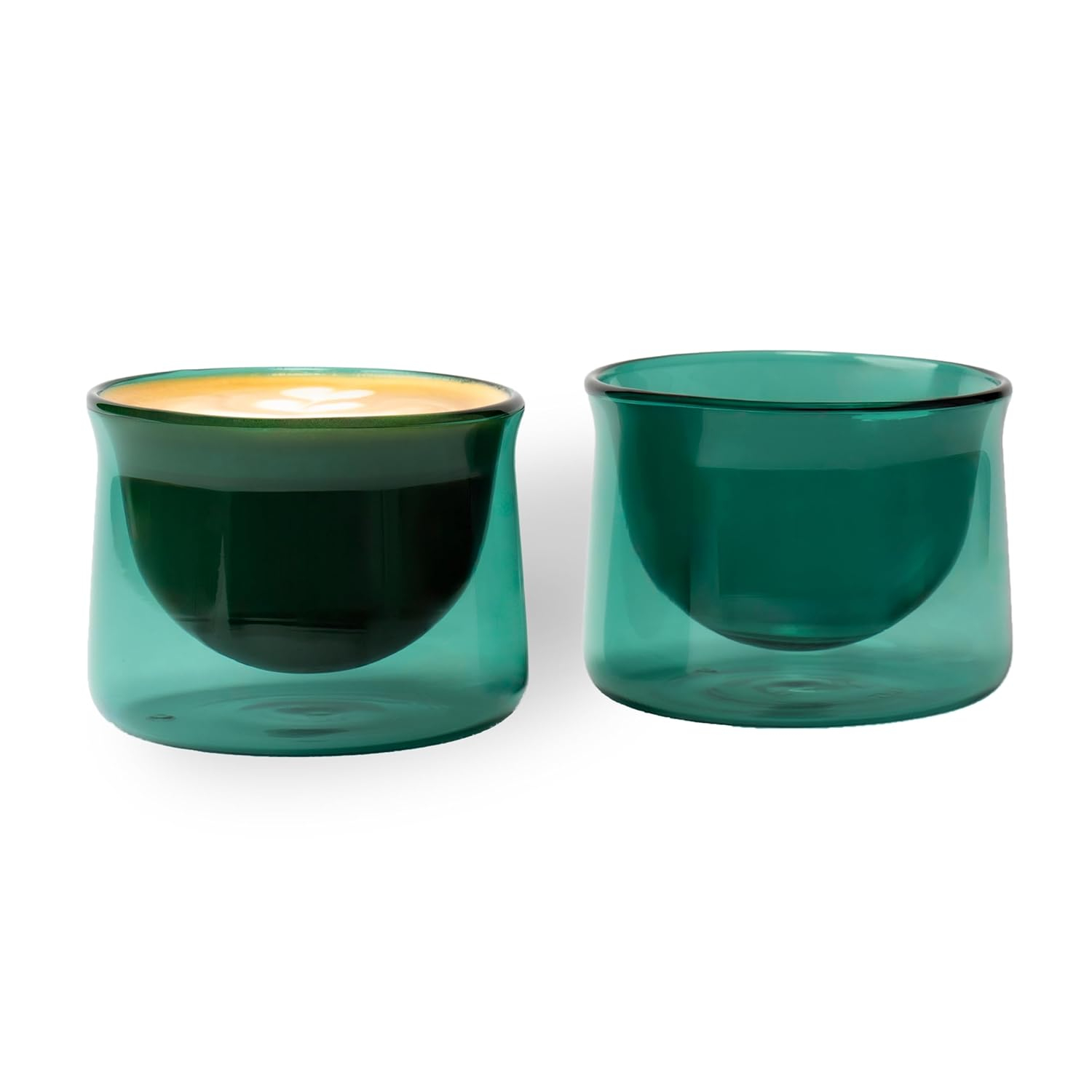 FLUR Latte Glass (Set of 2): For Lattes and Milk Drinks - Makes Latte Art Easier - Double-Walled Borosilicate Glass - Handmade - 7oz (Teal)