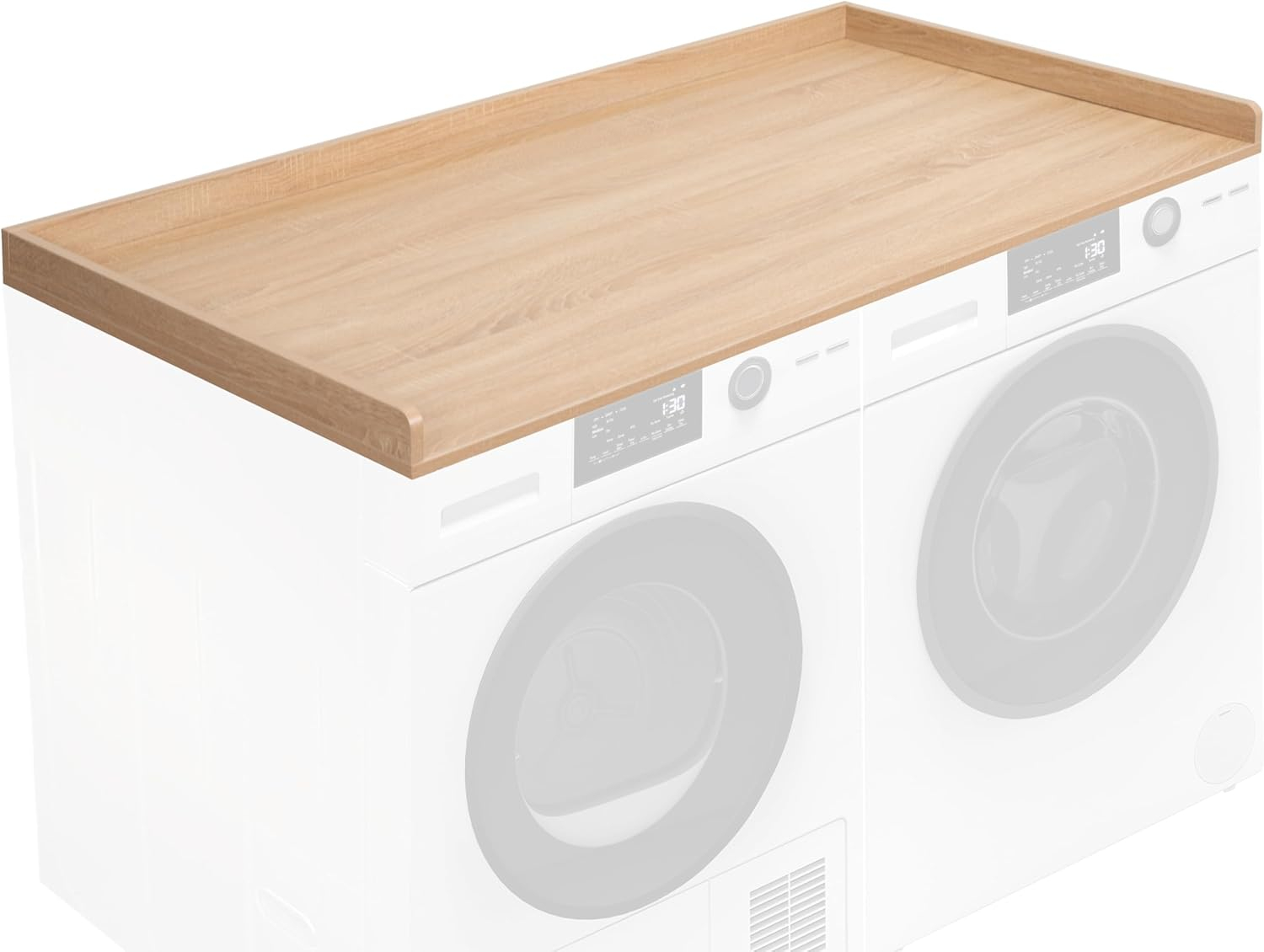 Washer Dryer 54 inch Countertop with Safety Ledge for Laundry Room Organization, Light Wood, LF-WDCT1C