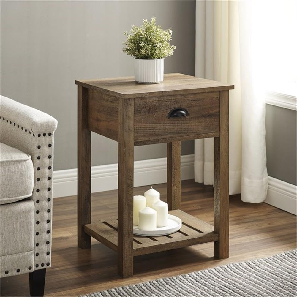 Walker Edison Farmhouse Square Side Accent Table Set Living Room Storage End Table with Storage Door Reclaimed Barnwood, 18 Inch