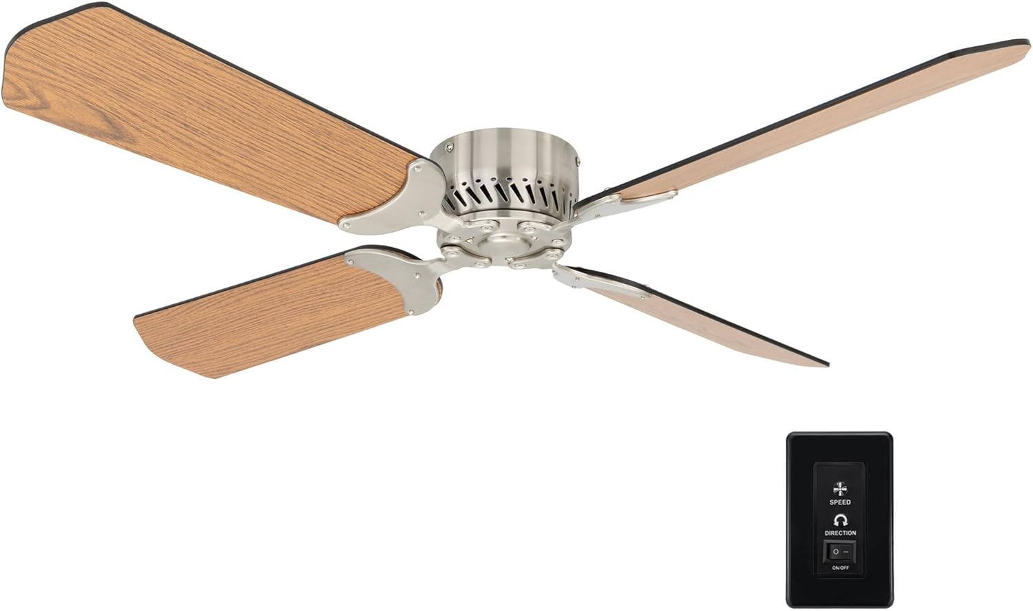 RecPro RV Ceiling Fan | 12V | 36" Brushed Nickel Finish | 4 Blades | Includes Switch (Oak)