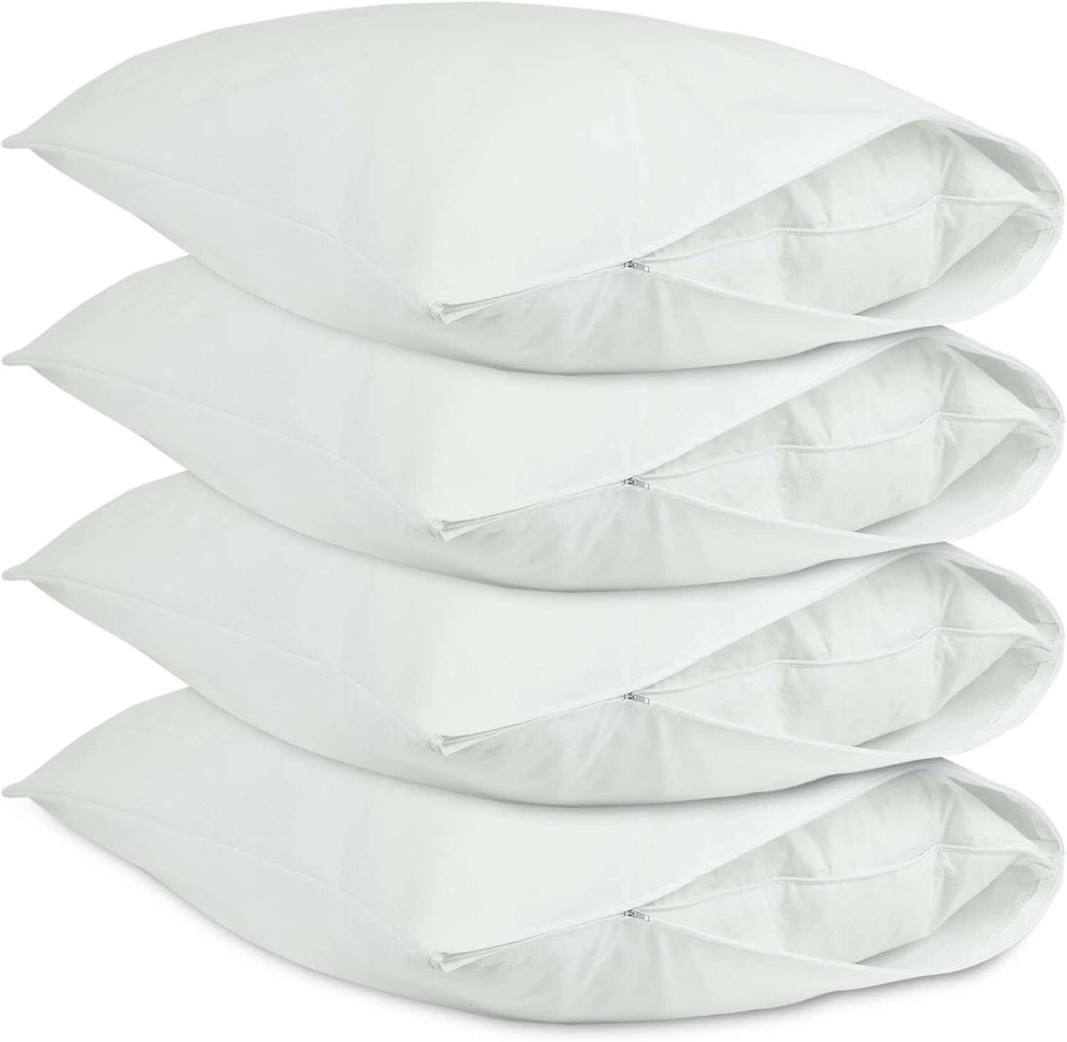 Luxury Hotel Collection, Ultra Soft Pillow Protector | Pillow Cover with Zipper, Soft & Comfortable for Hair and Skin, White - Queen Size - Set of 4