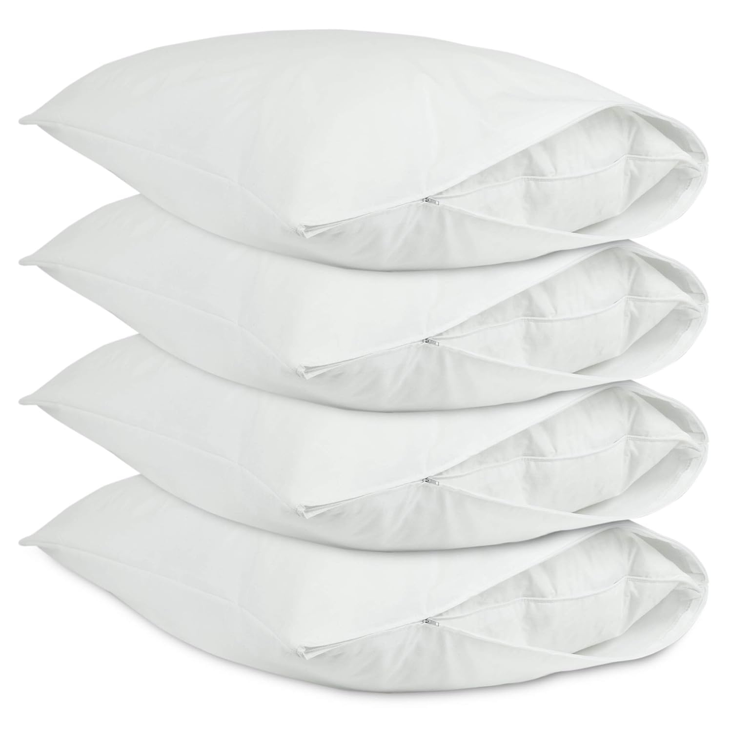 Luxury Hotel Collection, Ultra Soft Pillow Protector | Pillow Cover with Zipper, Soft & Comfortable for Hair and Skin, White - Queen Size - Set of 4