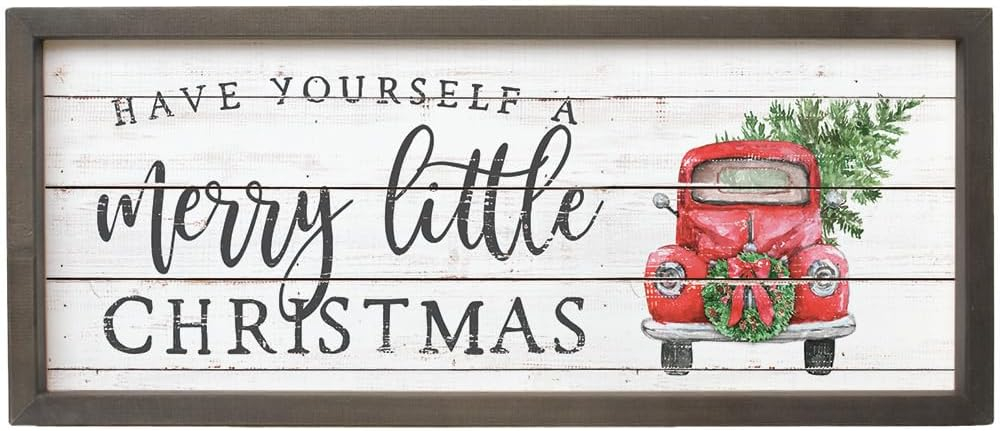 Home Decor Merry Christmas Plaque Wood Red Truck Tree Ff1094