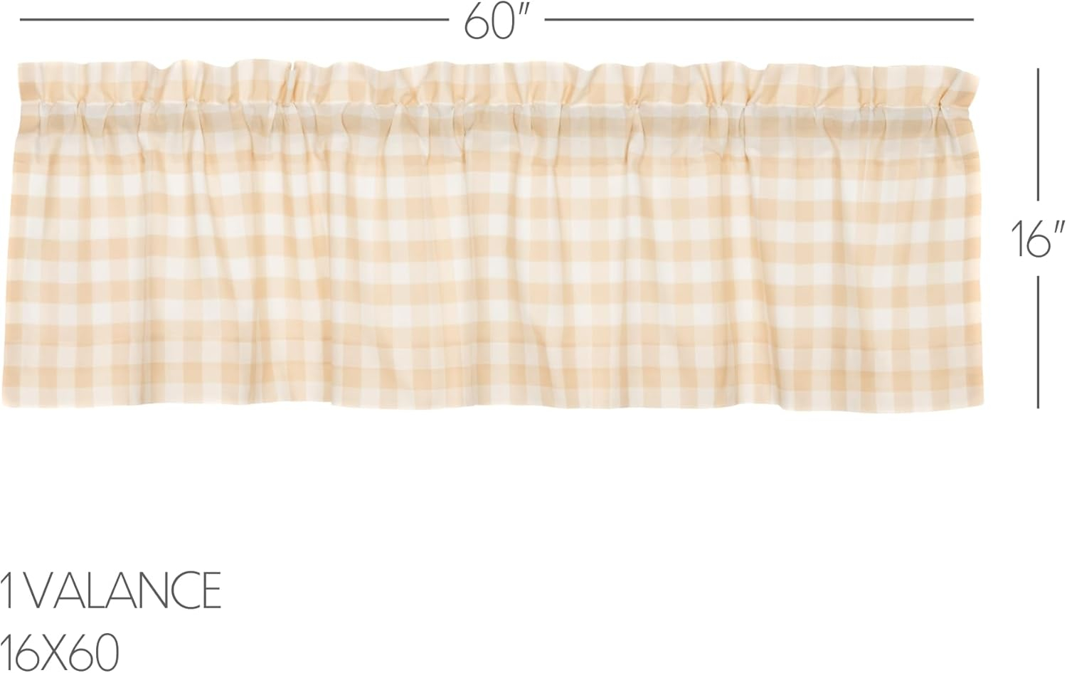 Annie Buffalo Check Tan and White Cotton Rod Pocket Valance, 16x60