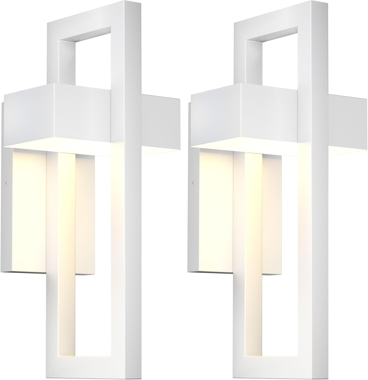 LamQee 2 Packs Modern Outdoor Wall Lights 3000K Integrated LED Outdoor Wall Sconces Lighting, Contemporary Exterior Lighting Fixtures Outside Wall Mount Lights for House Porch Door Garage, Matte White